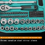 Socket Spanner Set, Drive Socket Set, 216-Piece Ratchet Box Set with Green Case, Chrome Vanadium Steel Tool Kit for Automotive