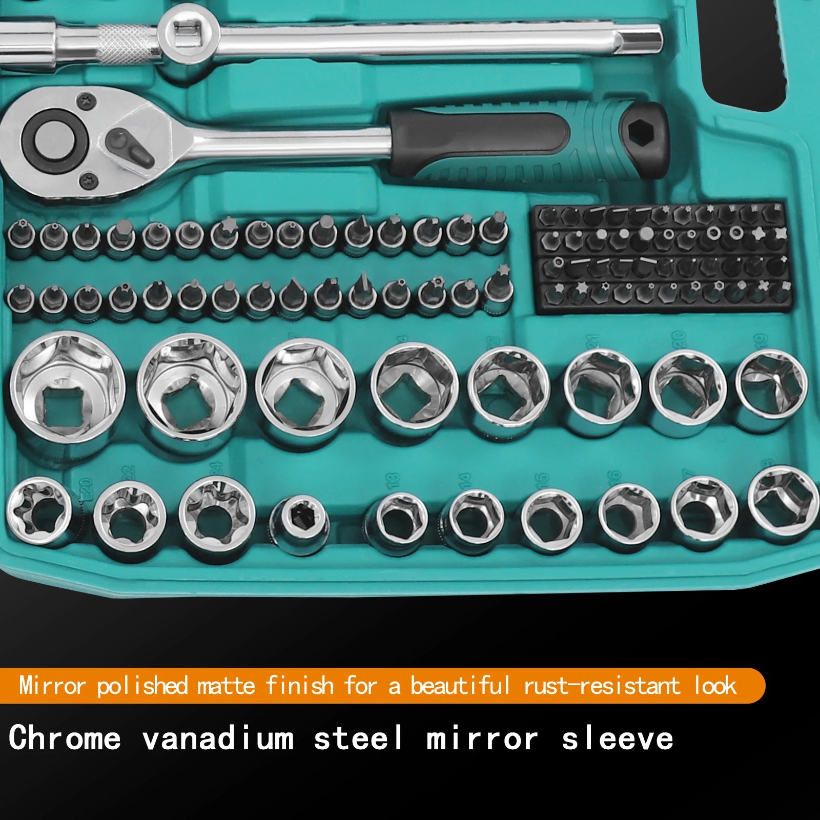 Socket Spanner Set, Drive Socket Set, 216-Piece Ratchet Box Set with Green Case, Chrome Vanadium Steel Tool Kit for Automotive