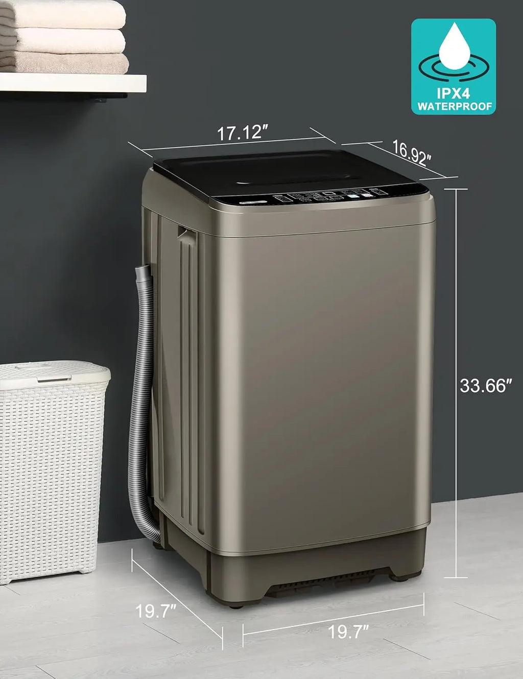Save Energy Full Automatic Glod Washing Machine with LED Display 17.7 lbs Portable Washer Drain Pump 10 Programs&8 Water Levels