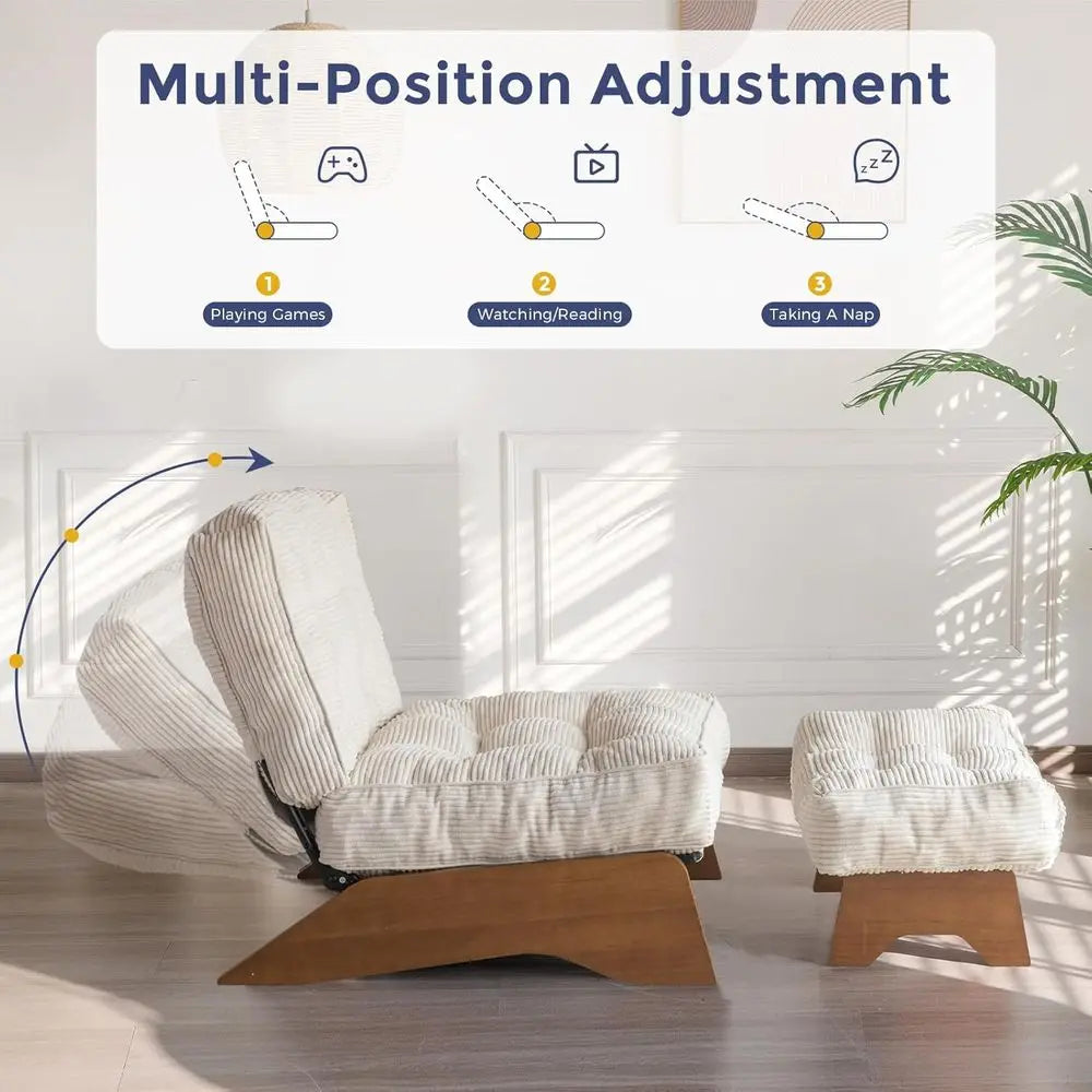 Accent Chair with Ottoman Adjustable Backrest, Upholstered Lounge Chair with Footrest Set, Cozy Reclining Chair for Reading Room