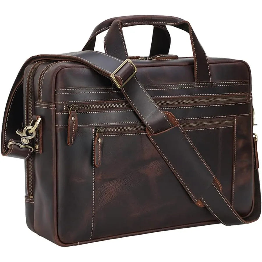 TIDING Genuine Leather Briefcase 17 Inch Laptop Messenger Bags for Men Business Travel Case Shoulder Bag