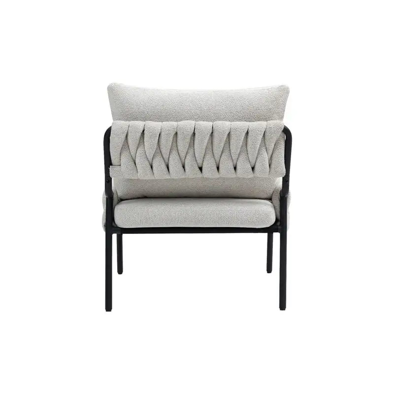 Modern Accent Lounge Chair, Braided Upholstery, Metal Frame, Comfortable Armchair for Living Room or Bedroom, Soft Cushioned