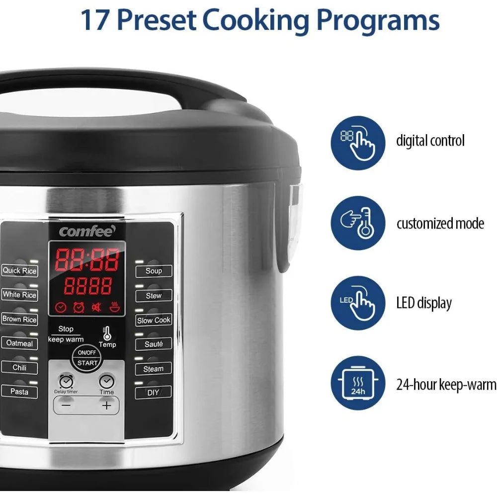 Electric rice cooker (12 digital cooking programs) (5.2Qt) with large capacity. 24-hour preset and instant insulation