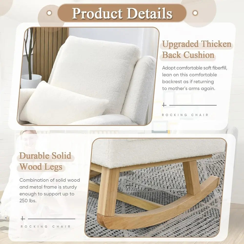 Rocking Glider Chair for Nursery, Wingback Accent Rocker Chair Upholstered Tall Back Arm Chair w/Side Pockets, Modern Leisure Si