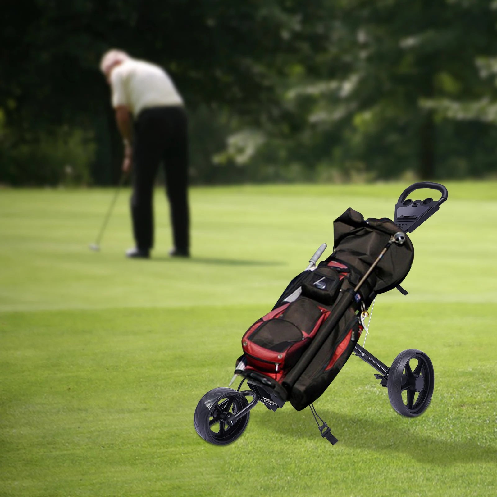 3 Wheel Foldable/Collapsible Golf Push Cart with Foot Brake Open and Close in ONE Second-Free Cup Holder Included