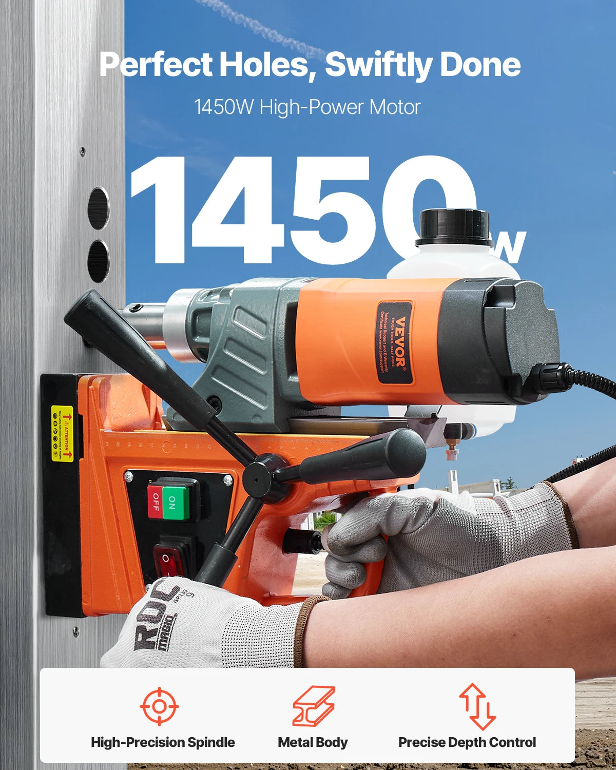 SucceBuy 11PCs Magnetic Drill Motor 1.6 in 1450W Boring Diameter 850RPM Speed 2810 lbf Portable Electric Mag Drill Press