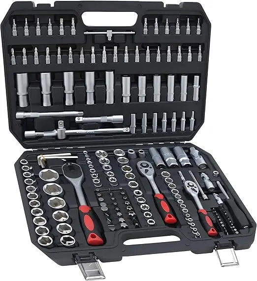 Hand tools, Mechanics Tool Set 94pcs Socket Set wih Case, 1/4 & 1/2 Drive, Versatile and Durable Tool Kit for Auto & Motorcycle