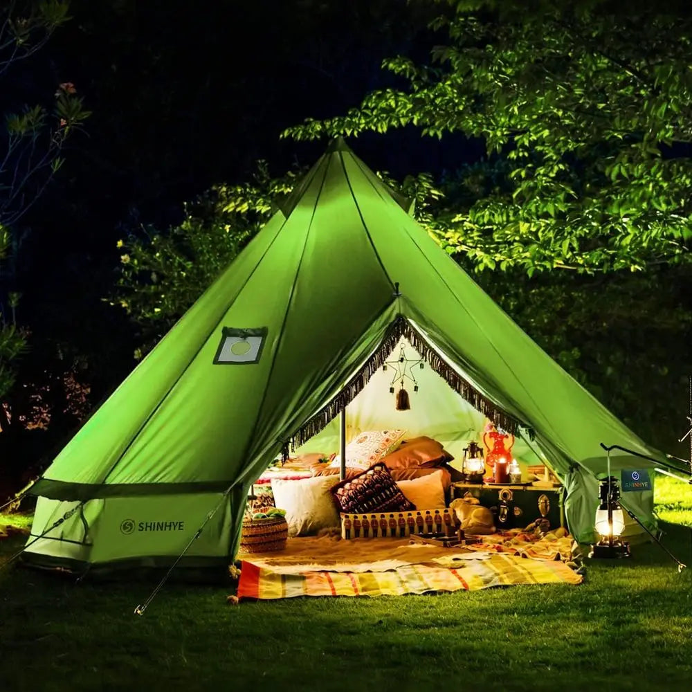 Family Outdoor Canvas Bell Yurt Tent with Stove Jack, Waterproof Luxury 4 Season Cotton Tents for Camping, Hunting, Parties, and