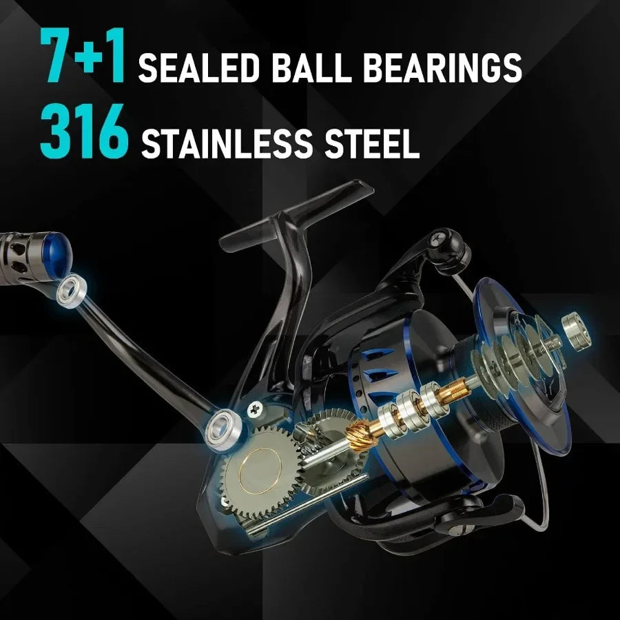 Poleax Saltwater Spinning Reel IPX6 Waterproof for Marine Fishing Braid Ready Spool with Sealed Carbon Fiber Drag System Up to