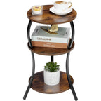 Small Round Side Table, 3Tier Slim Waist Circular End Table with Storage Shelf, Compact Tea Sofa Table, Round Corner Coffee Tabl