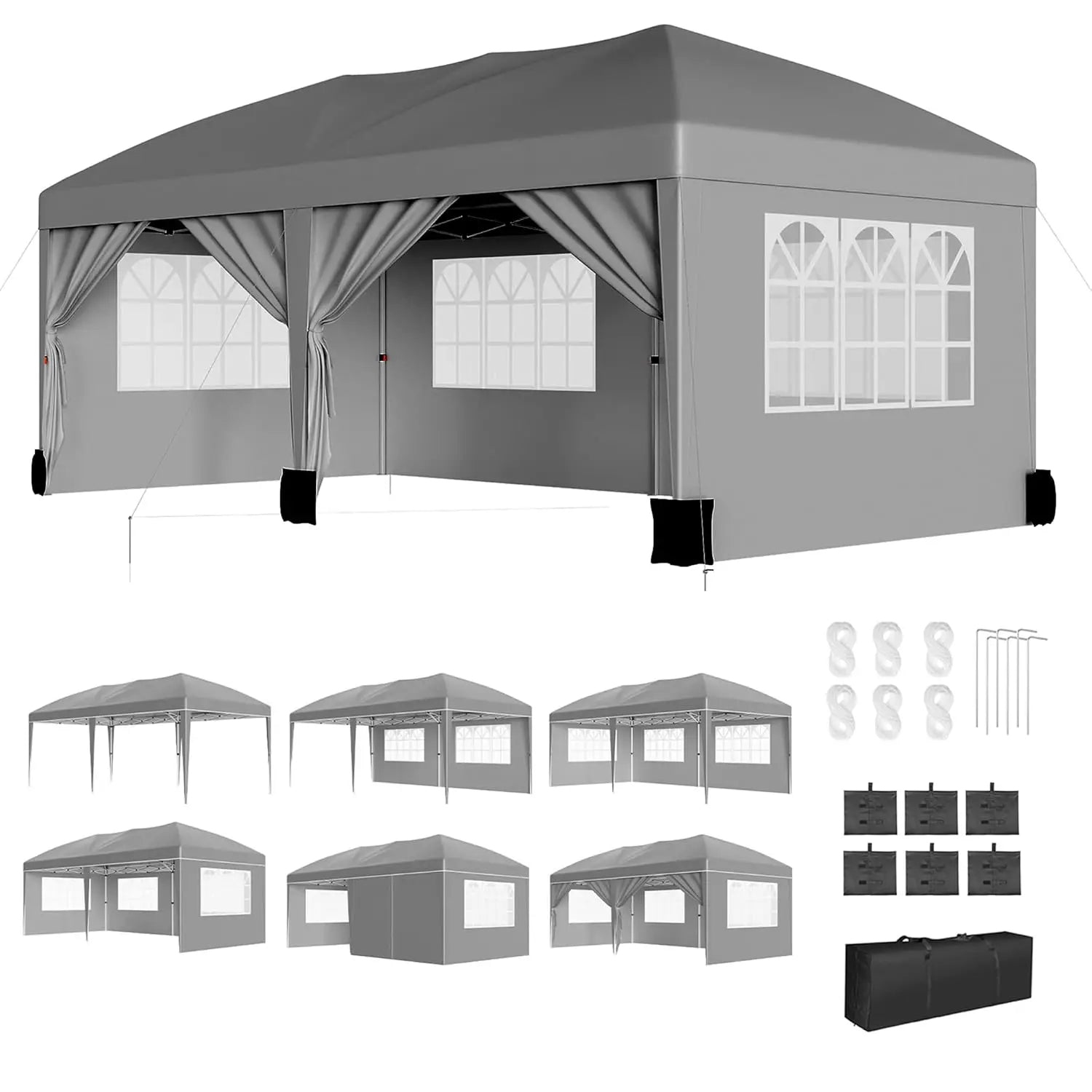 10x20 Pop Up Canopy Tent with 6 Sidewalls Waterproof Outdoor Party Tent Canopy Tents with Adjustable Height, Customized