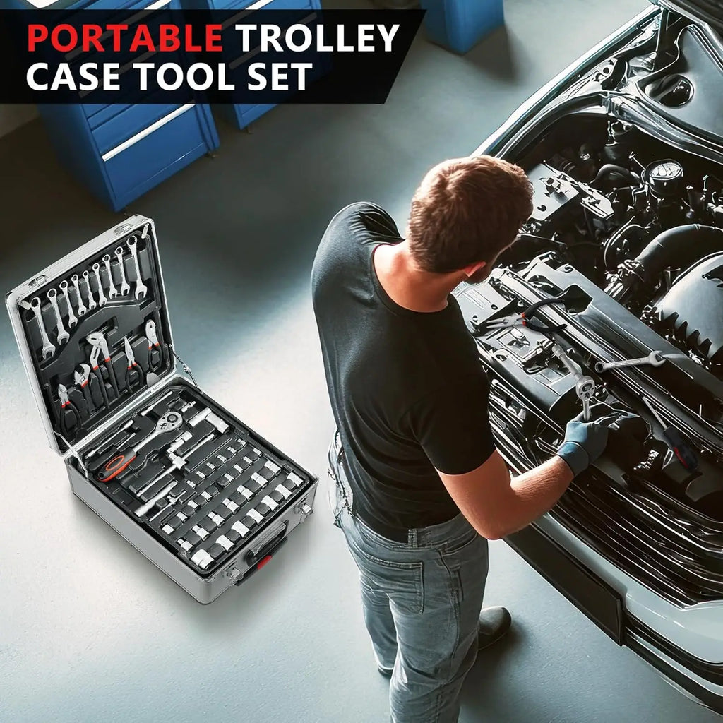 799pcs Mechanic Tool Set Home Repair Tool kit Wrenches Socket with Trolley Case Hand Tools for Daily Use Househould Work Repair