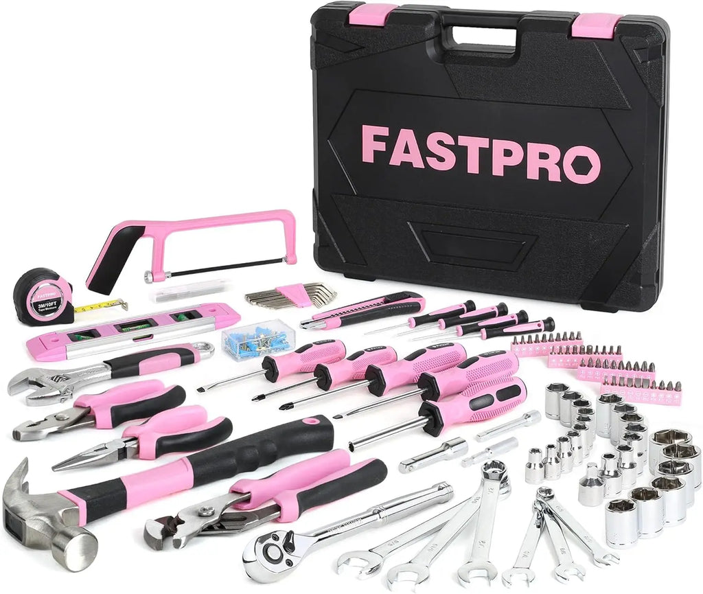 198-Piece Pink Tool Set with Toolbox, SAE Hand Tool Kit for DIY & Home Repair
