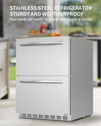 HCK 24 Inch Under Counter Refrigerator, Outdoor Refrigerator with Double Drawer for Patio & Kitchen, Weatherproof Outdoor Fridge