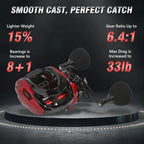 Baitcaster Reels with 6.4:1 Gear Ratio and 33 Lb Max Drag for Precision Casting in Freshwater and Saltwater Environments Featur