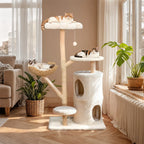 Indoor Cat Tower Tree: 56” Tall Multi-Level Vertical Cat Tree Activity Tower for Multi-cat Households, Cat Furniture with Flowe