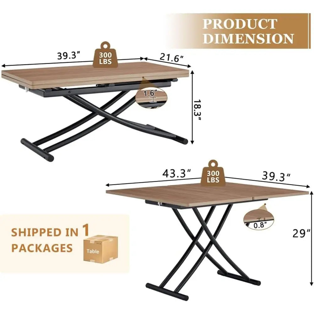 Convertible 4-in-1 Dining Table with Adjustable Height and Wheels, Suitable for Coffee to Dining Use in Apartments, Kitchens, an
