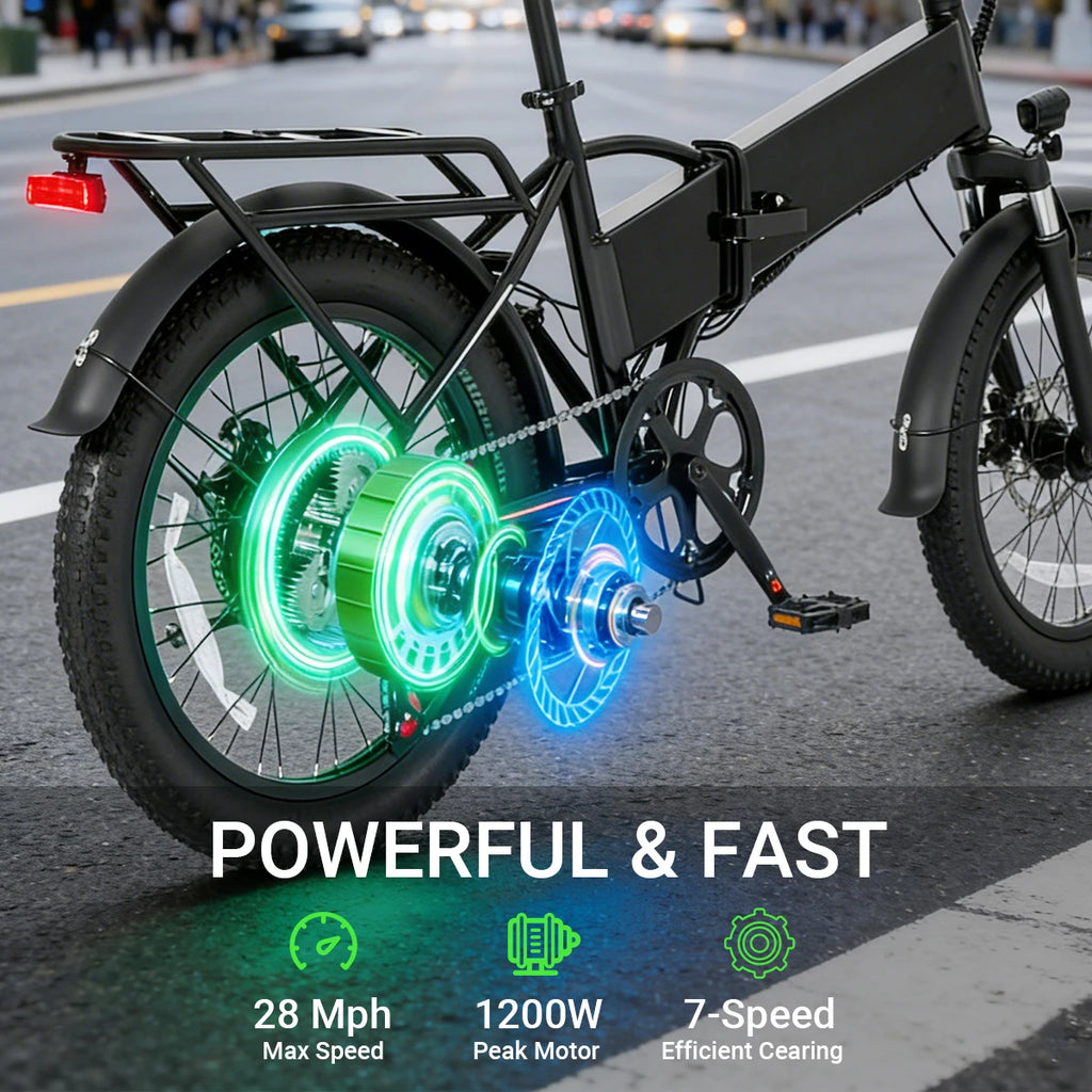 【1 Year Warranty】DYU A20 Adult Electric Bicycle Peak 1200W Motor 48V10.4AH Battery Electric Bike 28MPH Fat E-bike，UL2849