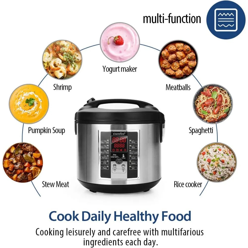 Electric rice cooker (12 digital cooking programs) (5.2Qt) with large capacity. 24-hour preset and instant insulation