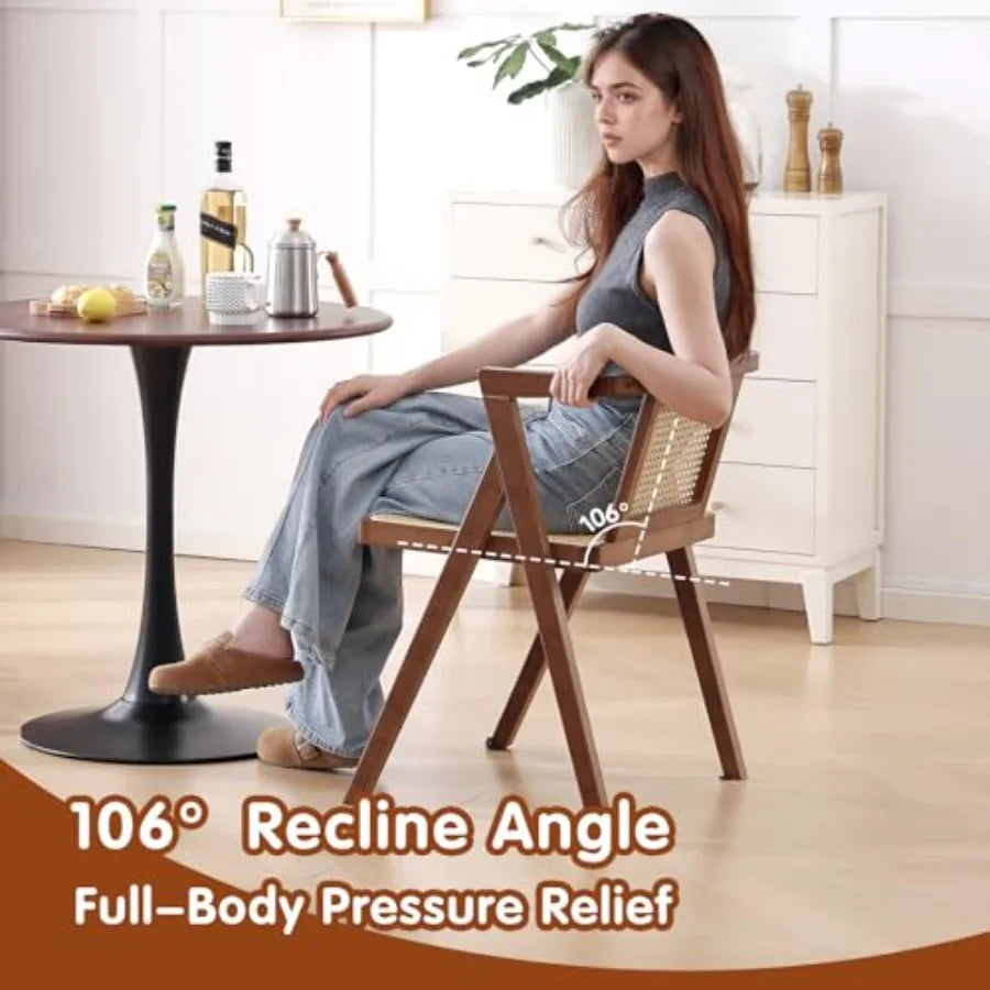 Rattan Dining Chairs Set of 2 Mid-Century Accent Armchair Wicker Chair Outdoor Bamboo Chair for Dining Room Living Room Bedroom