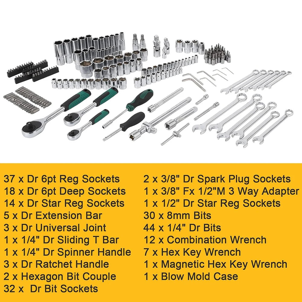 216 Piece Mechanics Tool Set and Socket Set, Ratchet Wrenches Set with Storage Case, Tool Combination Set for Automotive Repair