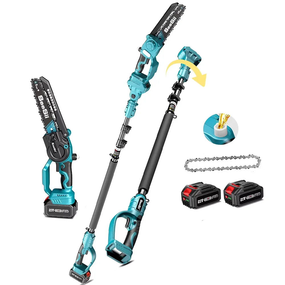 Seesii 8'' Electric Chainsaw with 3M Extension Pole Polesaw High branch saw for Tree Trimming Limb Cutter Pruner