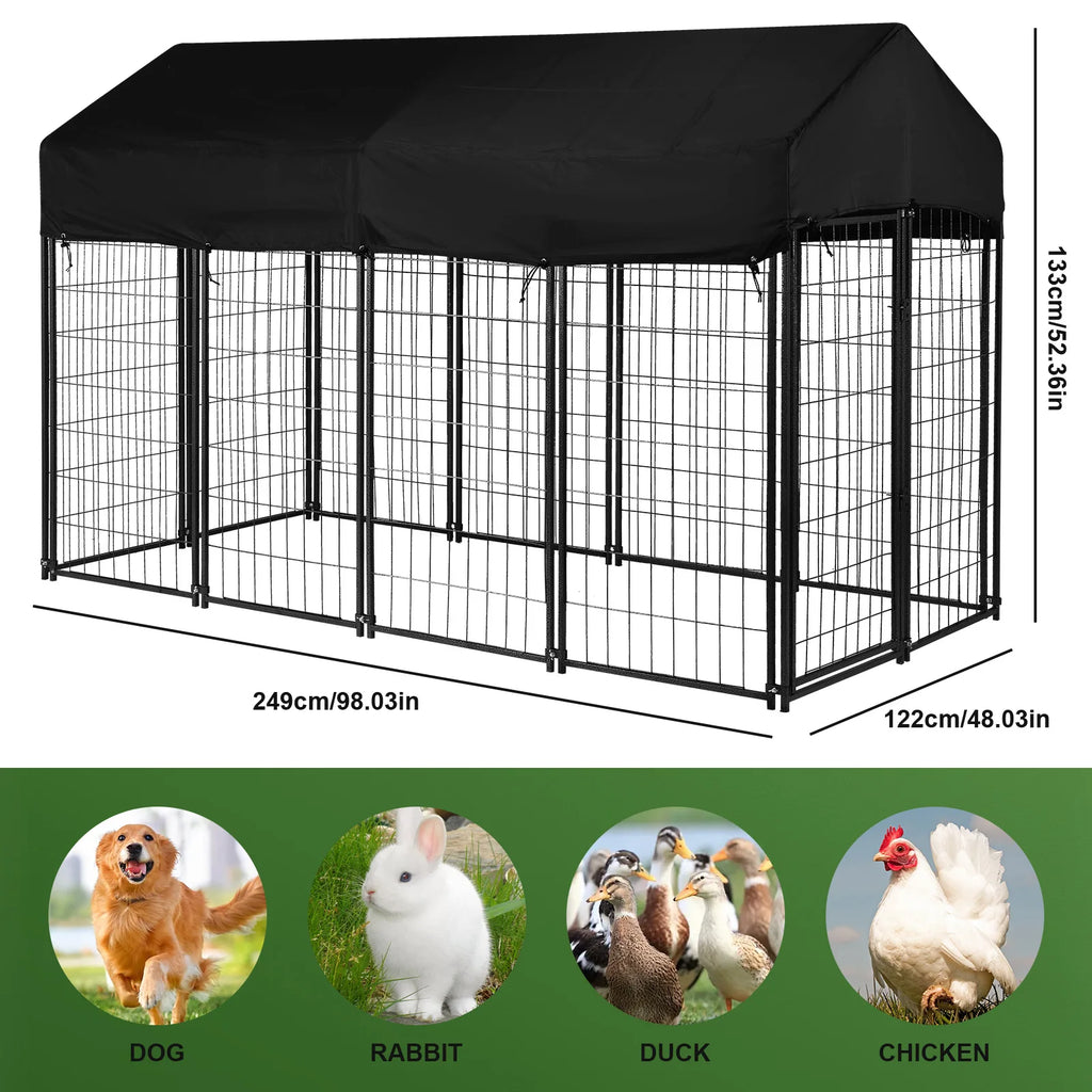 Outdoor Secure Wire Crate Kennel Steel Material Outdoor Dogs Welded Wire Kennels Waterproof Tarpaulin for Medium Small Dogs