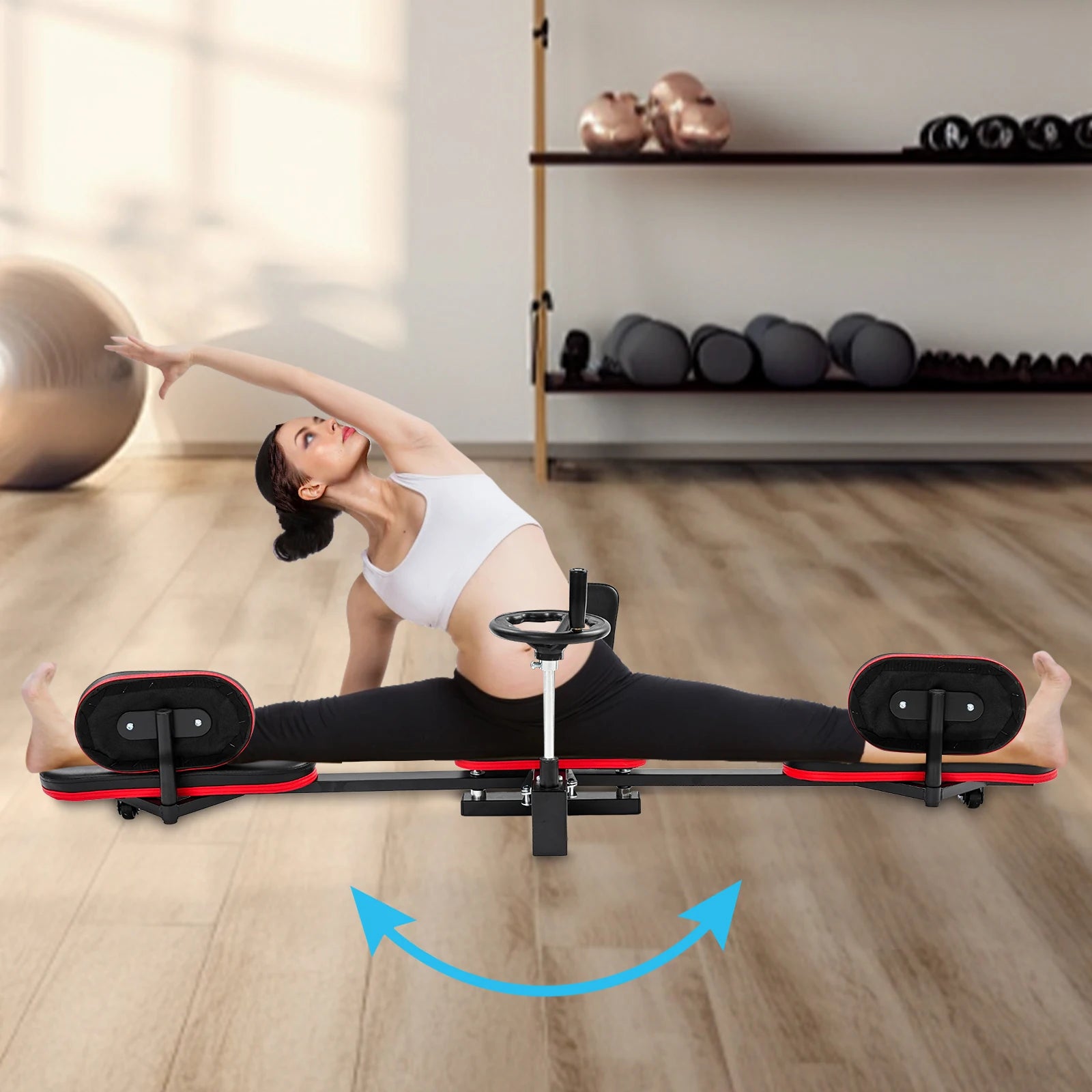 Leg Stretcher, Stretching Training Machine, 180° Adjustable Fitness Trainer, Load-Bearing 120kg, Red Border Black Style