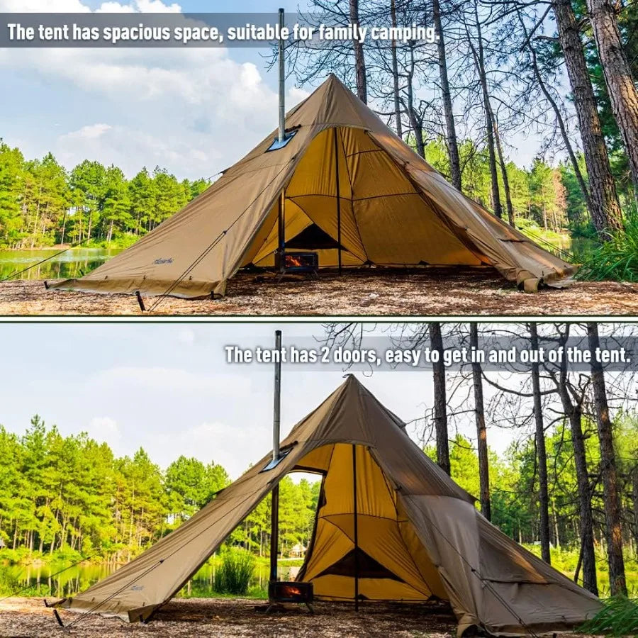 Camping Hot Tent 4-8 Person Tipi Tent with Stove Jack for Bushcraft Cooking and Heating