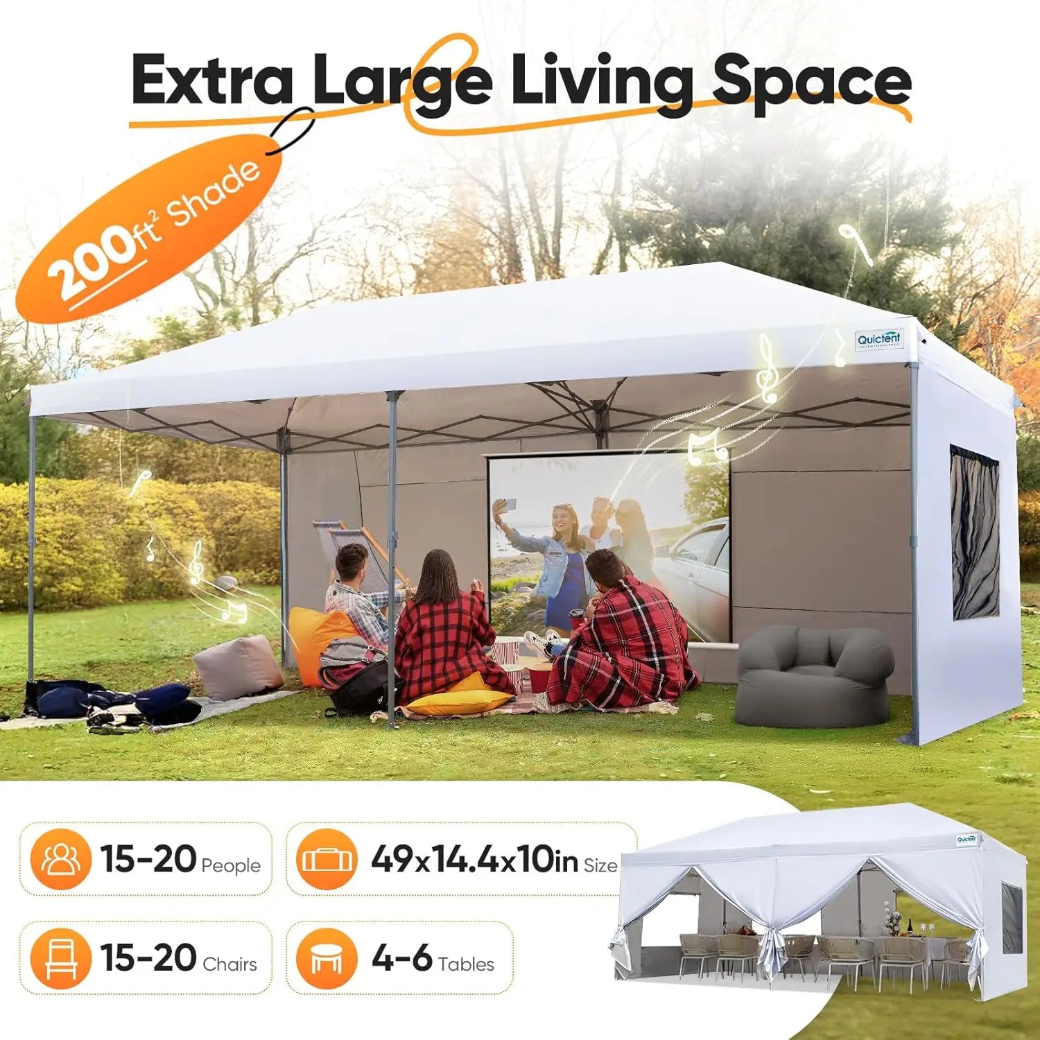 10x20 Pop Up Canopy Tent with Sidewalls Wheeled Bag Easy Setup Outdoor Party Camping Customized