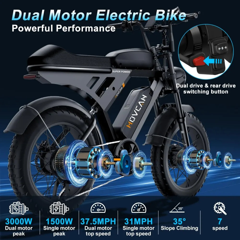 MOVCAN V30 Full Series Adult Electric Bikes 2000W Motor, 20'' Integrated Wide-Tire Wheelset, 48V 15.6Ah Battery,Top Speed 35MPH