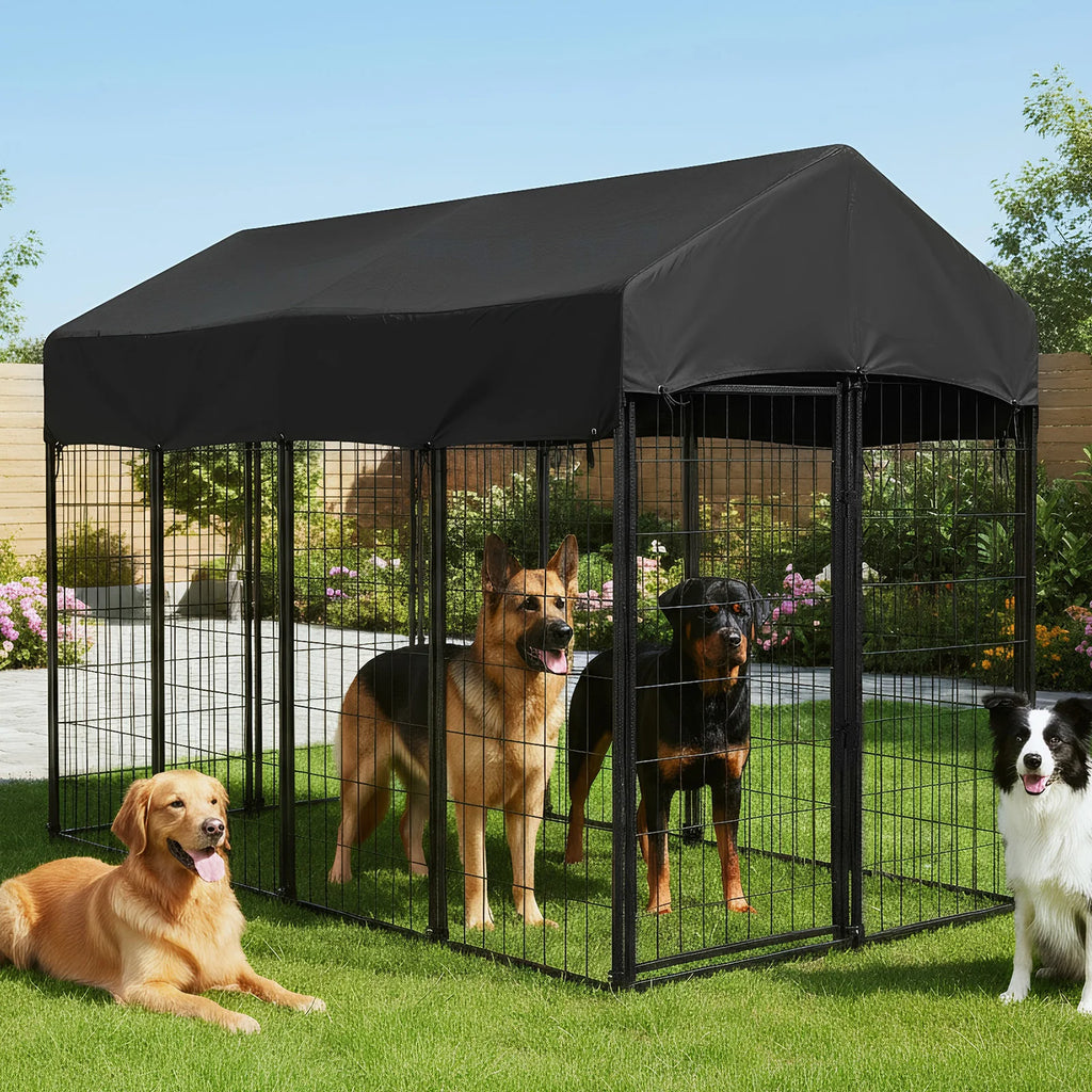 Outdoor Secure Wire Crate Kennel Steel Material Outdoor Dogs Welded Wire Kennels Waterproof Tarpaulin for Medium Small Dogs