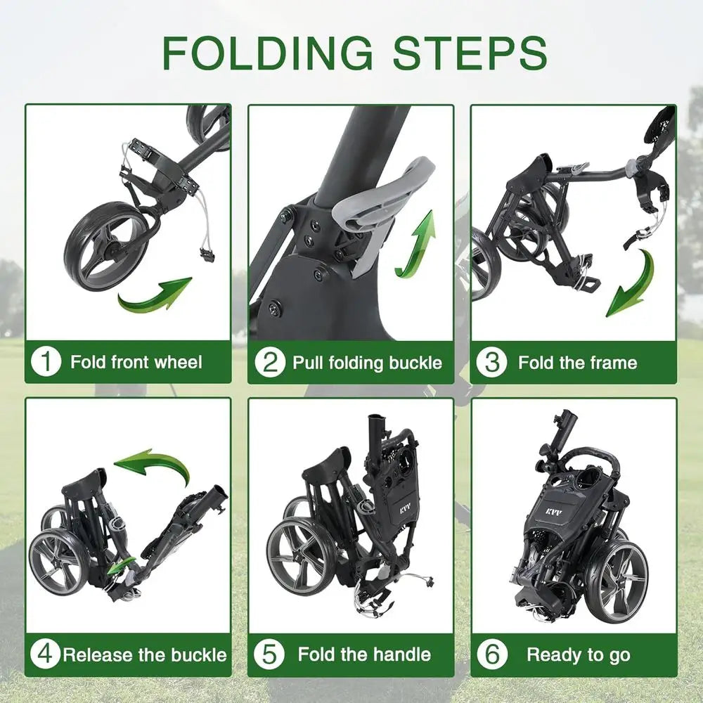 Ultra Lightweight 3-Wheel Golf Push Cart with Compact Fold and New Scorecard Holder