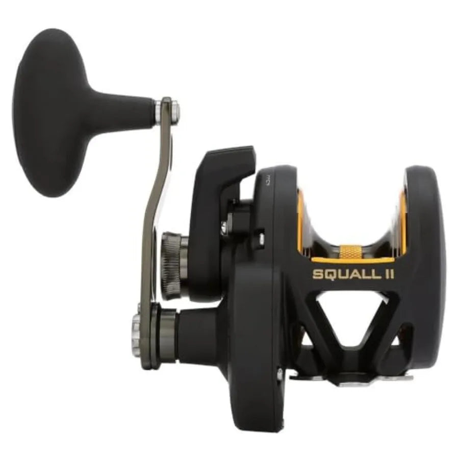 Squall II Lever Drag Fishing Reel Size 25 with Graphite Body and Sideplates Stainless Steel Main and Pinion Gears Ideal for Hea