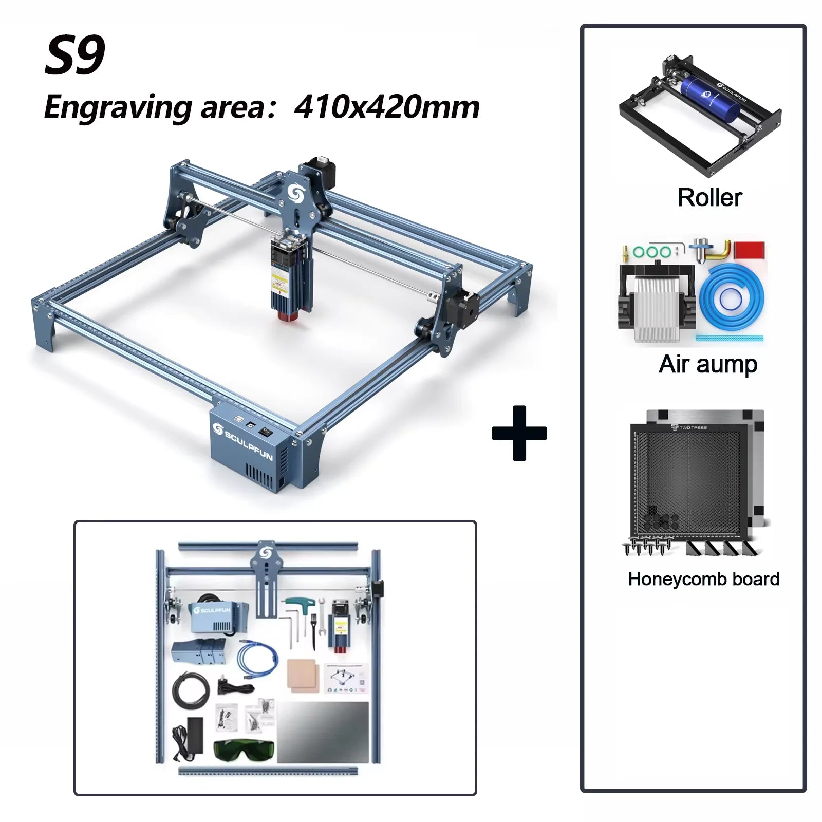 SCULPFUN S9 90W Effect Laser Engraving Machine Ultra-thin Laser Beam Shaping Technology Acrylic Engraver Cut Machine 410x420mm