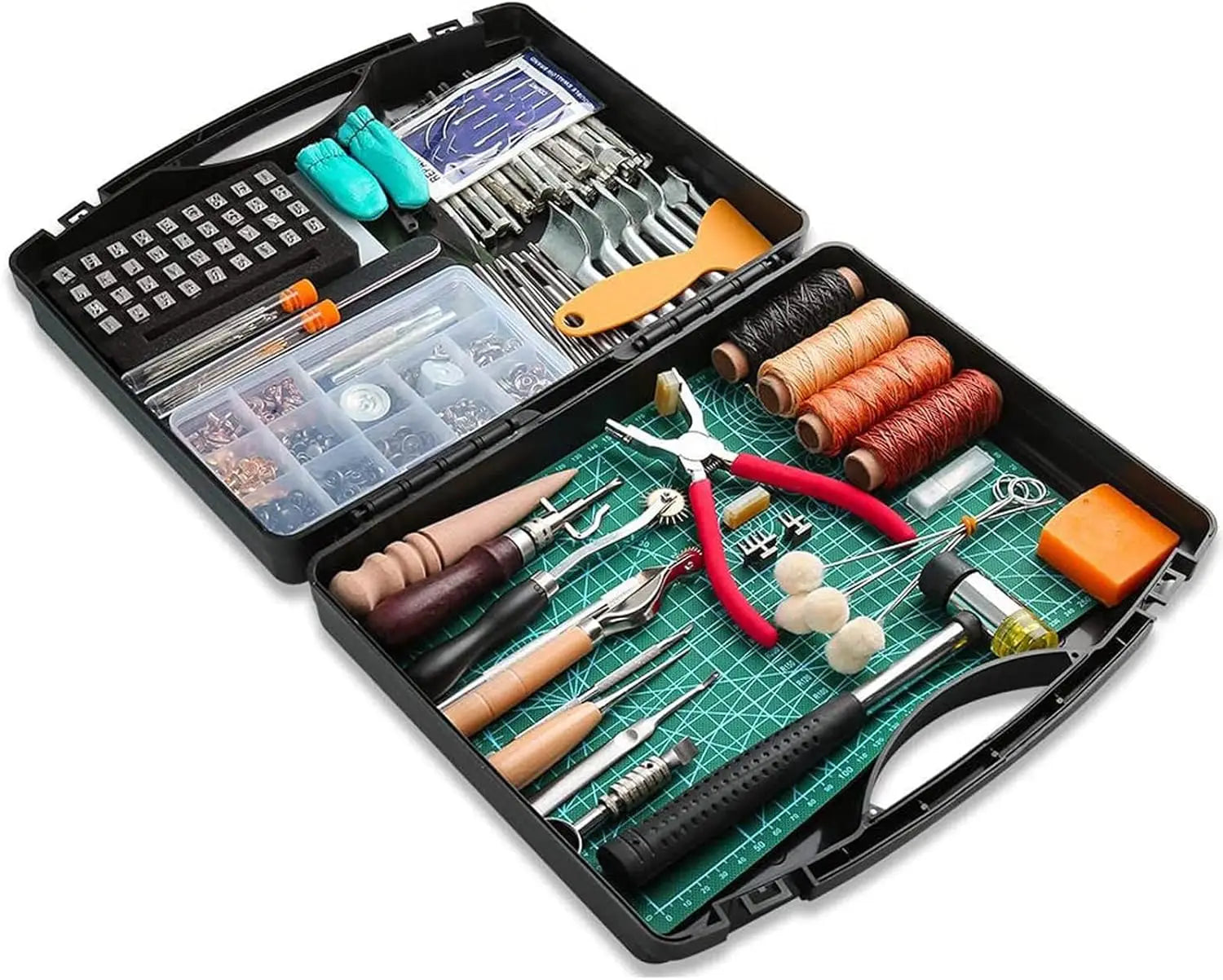 273-Piece Leather Crafting Kit with Tool Box, Cutting Mat, Stamps & Rivets for DIY Projects
