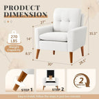 Accent Chair, -Century ern Upholstered Armchair, Comy Reading Soa Chair or Living Room, Bedroom, Aparent, White