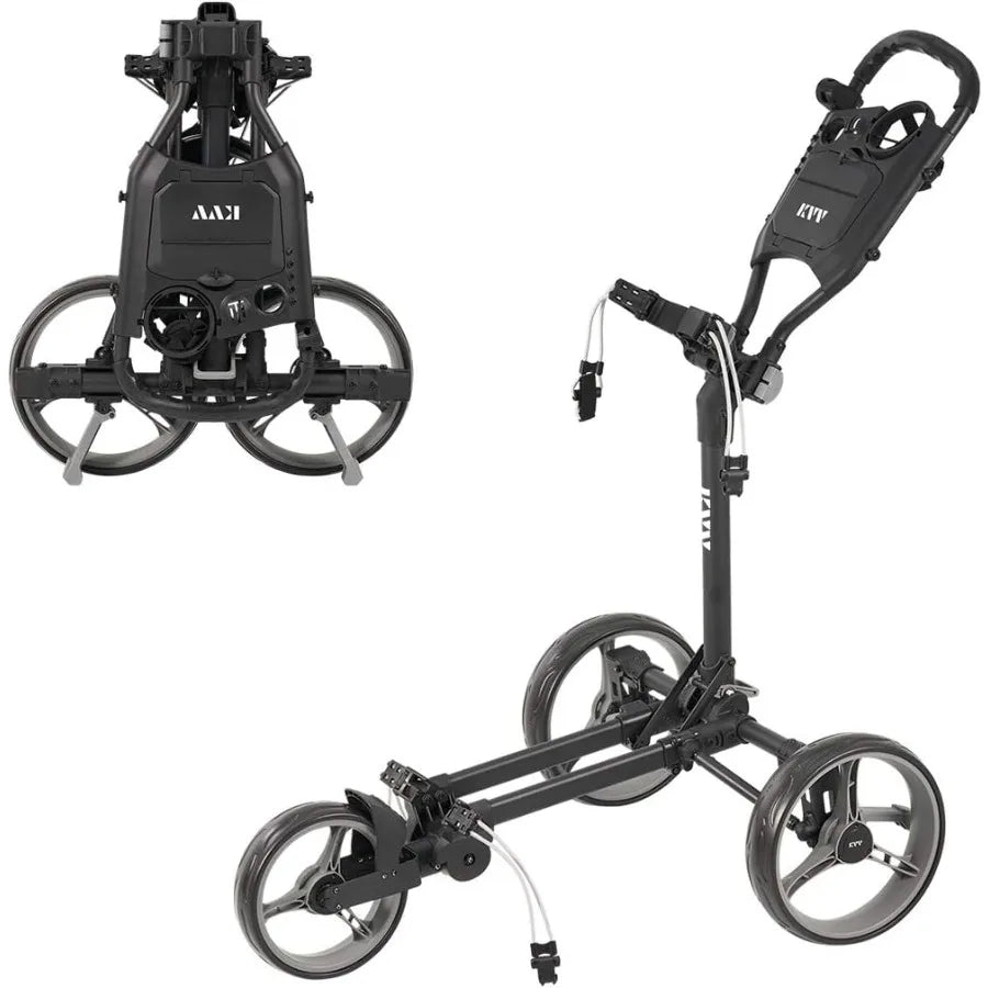 3 Wheel Compact Flat Folding Design Golf Push-Pull Cart with Lightweight and Sturdy Aluminum Frame